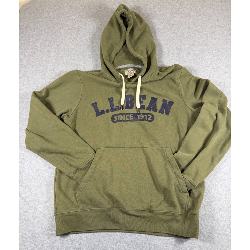 LLBean Olive Hoodie Sweatshirt Since 1912 Pullover Hooded Fleece‎ Small SKU135